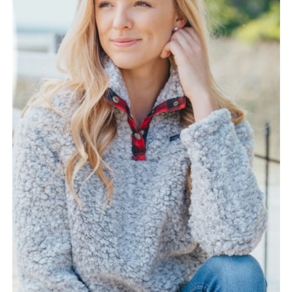 Simply Southern Gray Sherpa Jacket with Red Accents